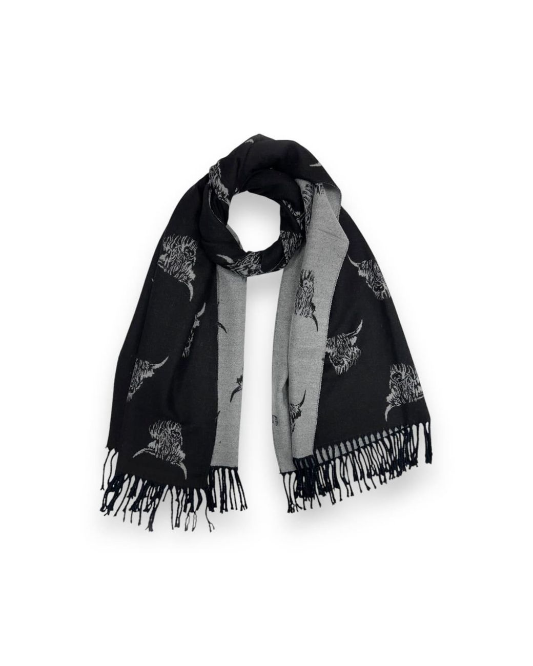SVNX Black Highland Cow Reversible Scarf