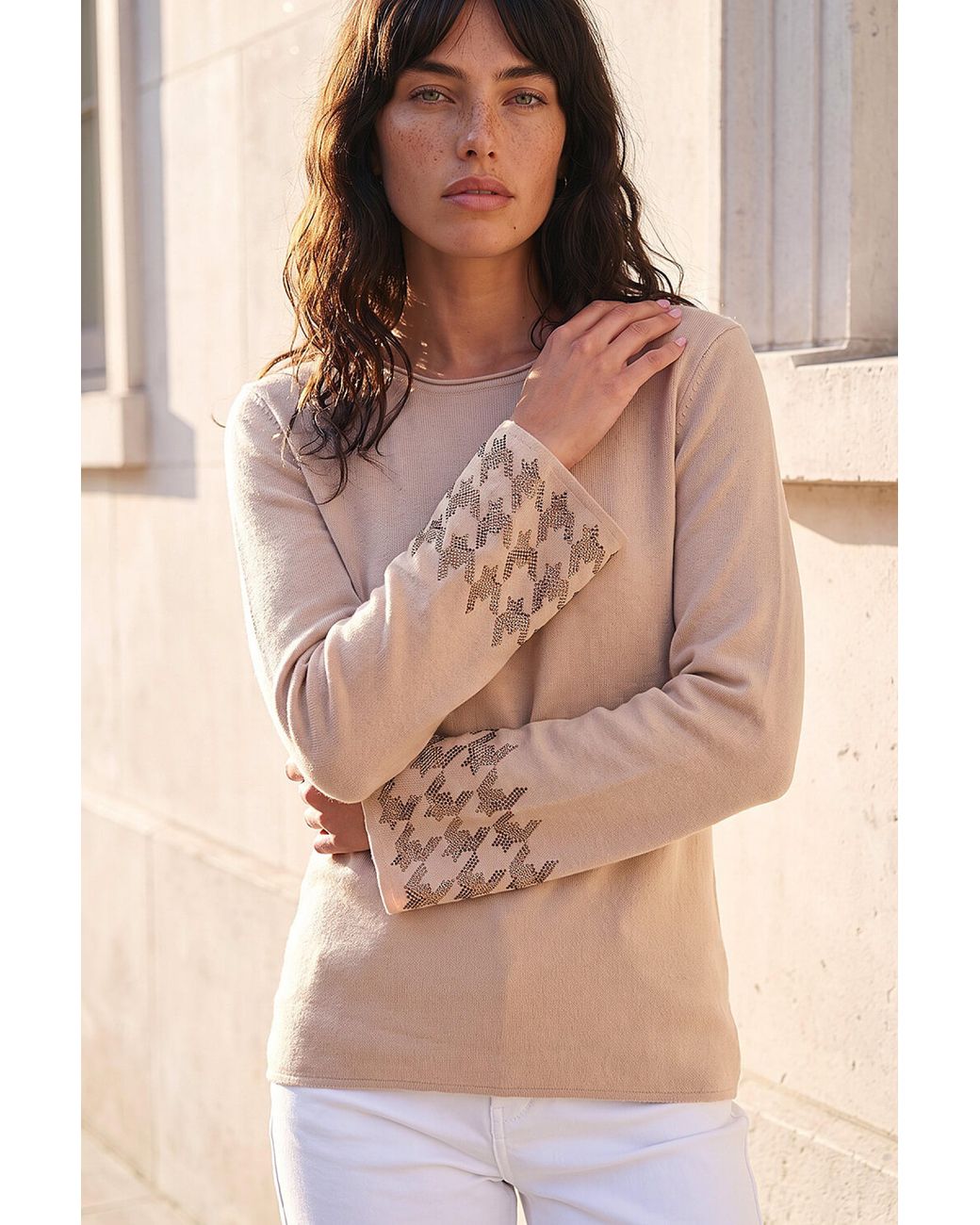 Roman Natural Hotfix Sleeve Knit Jumper