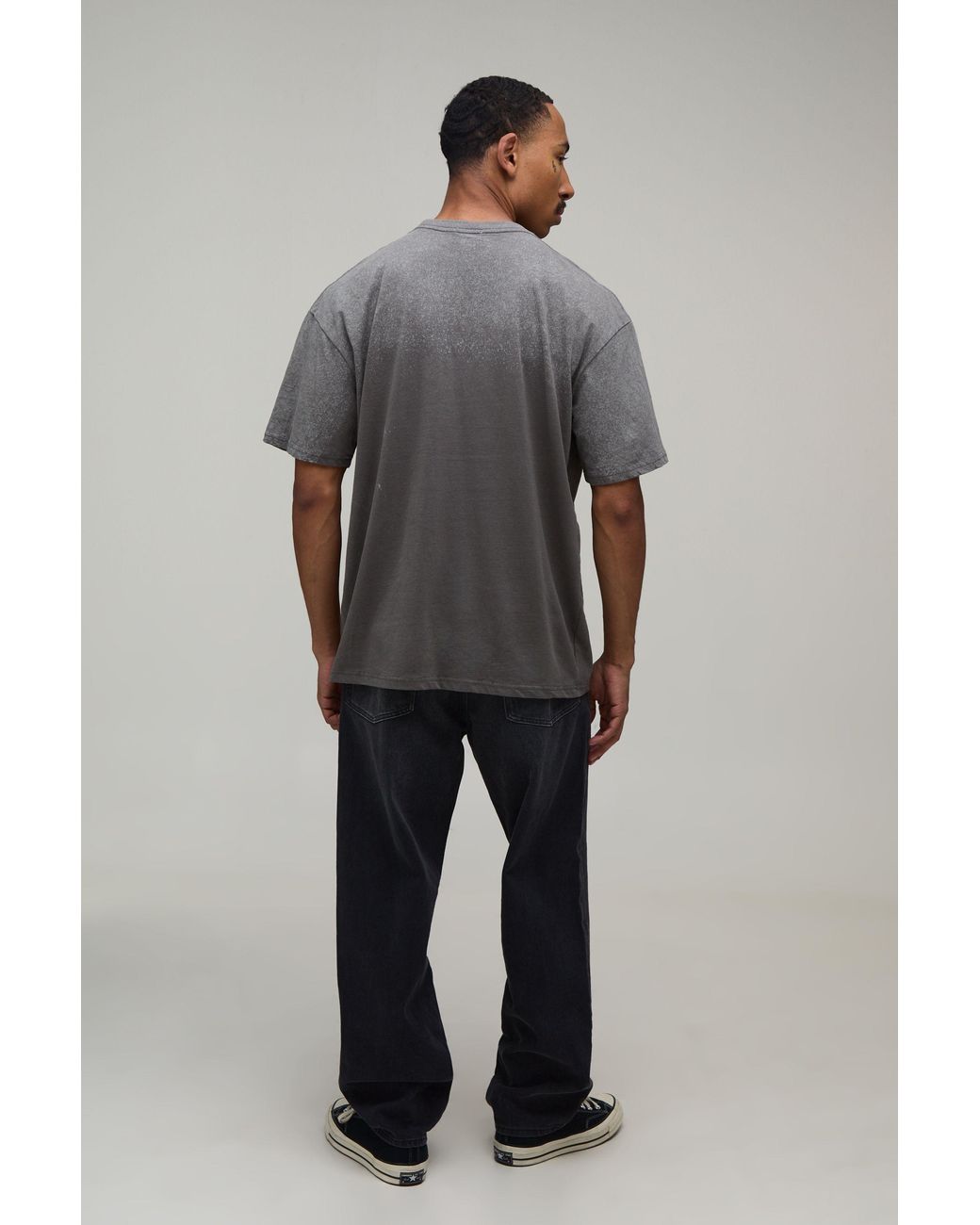 BoohooMAN Gray Oversized Ofcl Embroidered Spray Wash T-Shirt for men