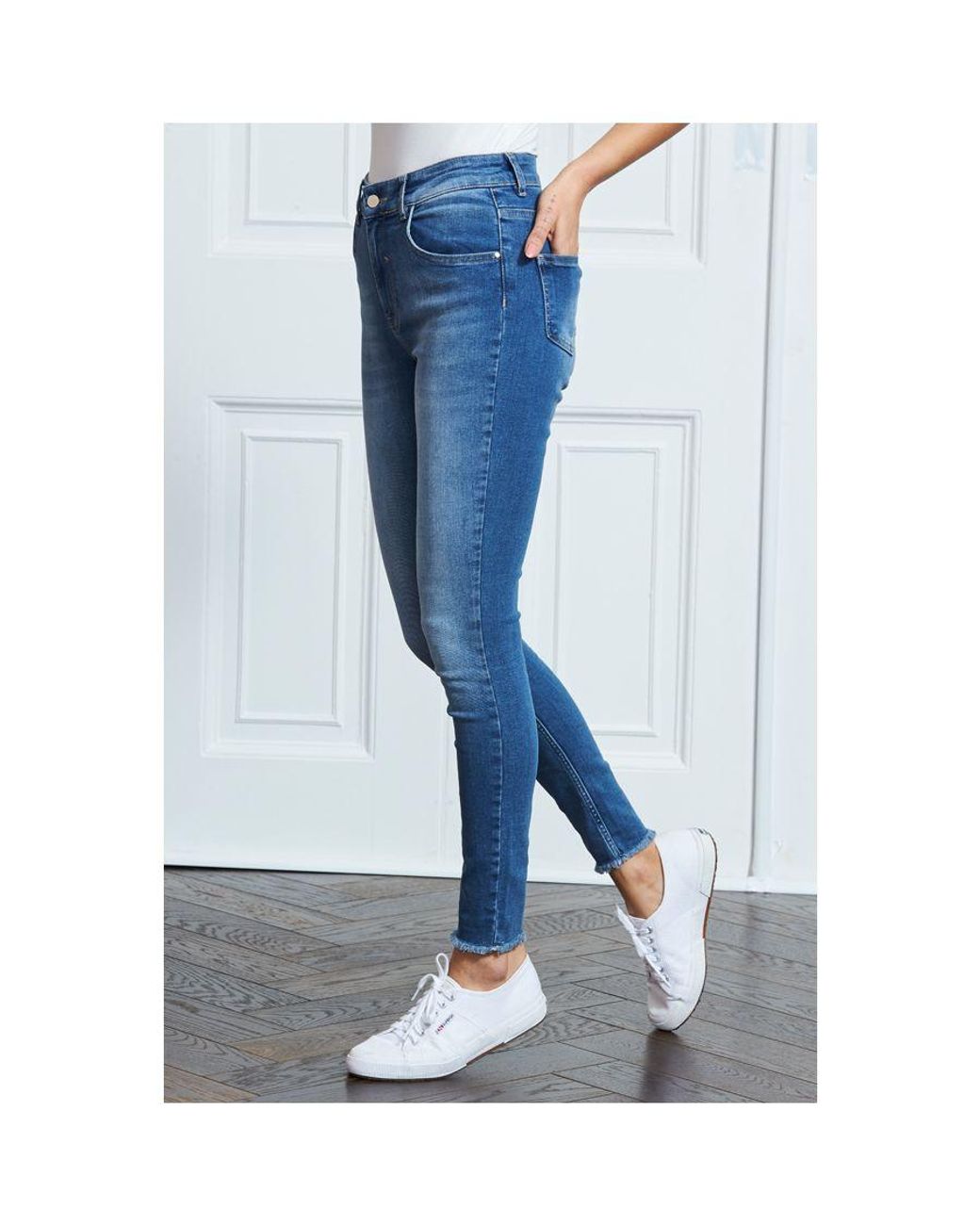 Sosandar White Mid Raw Hem Perfect Skinny Jeans Cotton