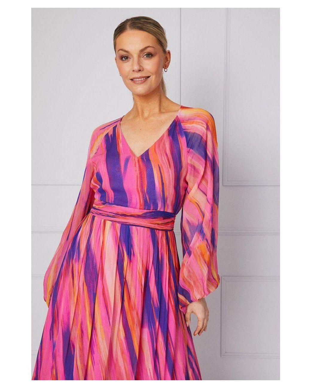 Wallis Pink Abstract Balloon Sleeve Midaxi Dress