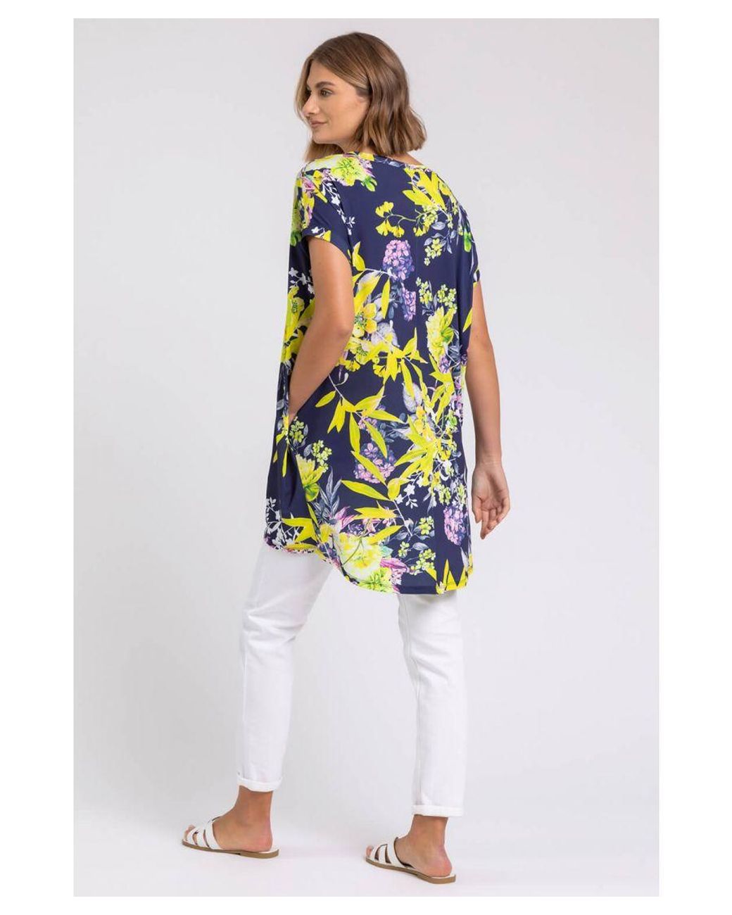 Roman Blue Floral Print Pocket Tunic Top