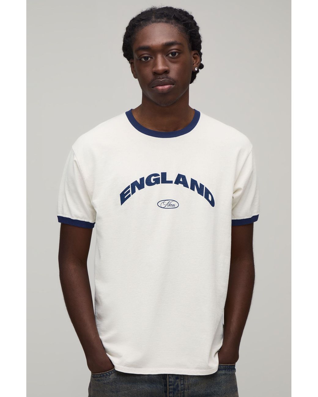 BoohooMAN White Regular England Print Ringer T-Shirt for men