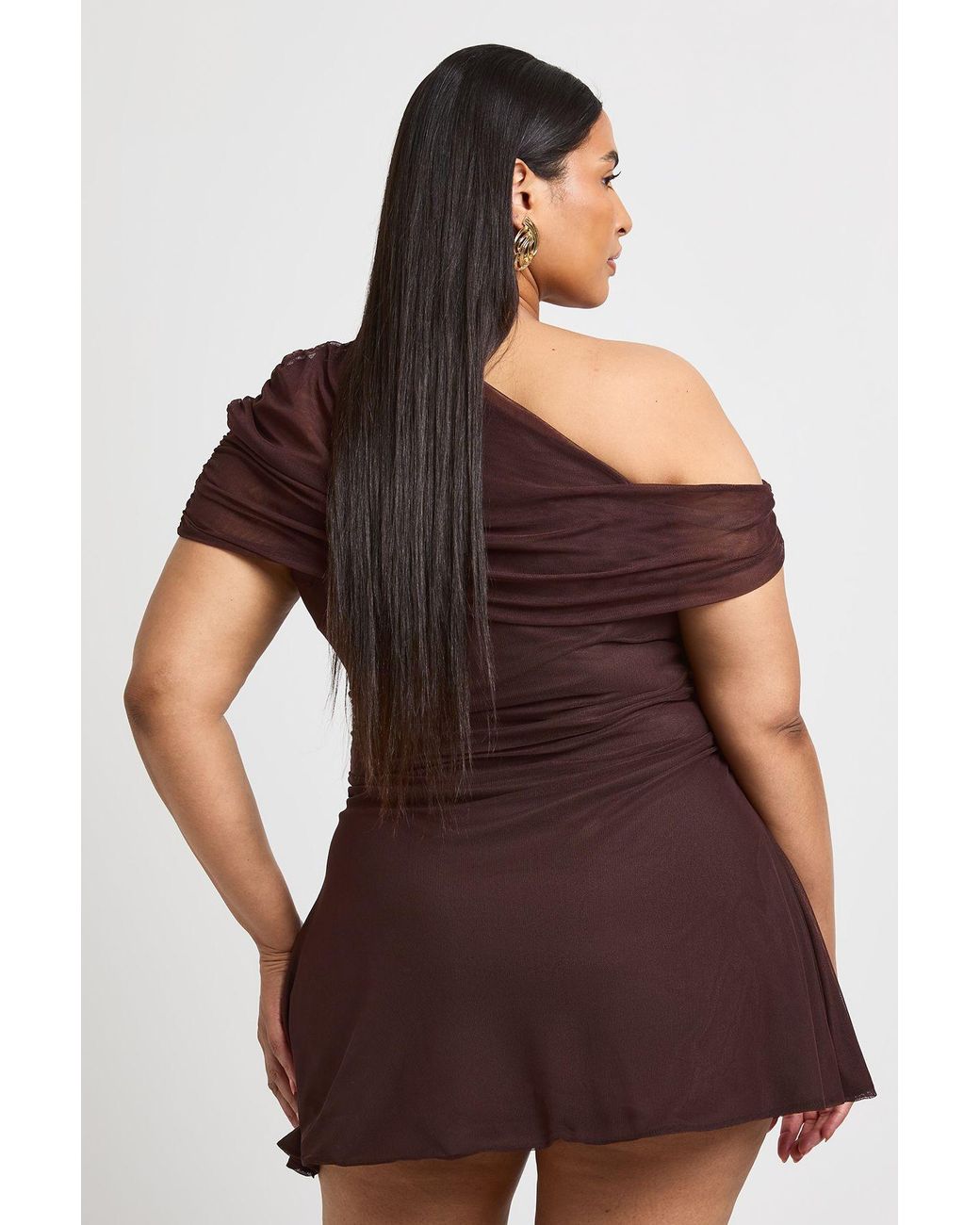 Boohoo Brown Plus One Shoulder Mini Dress