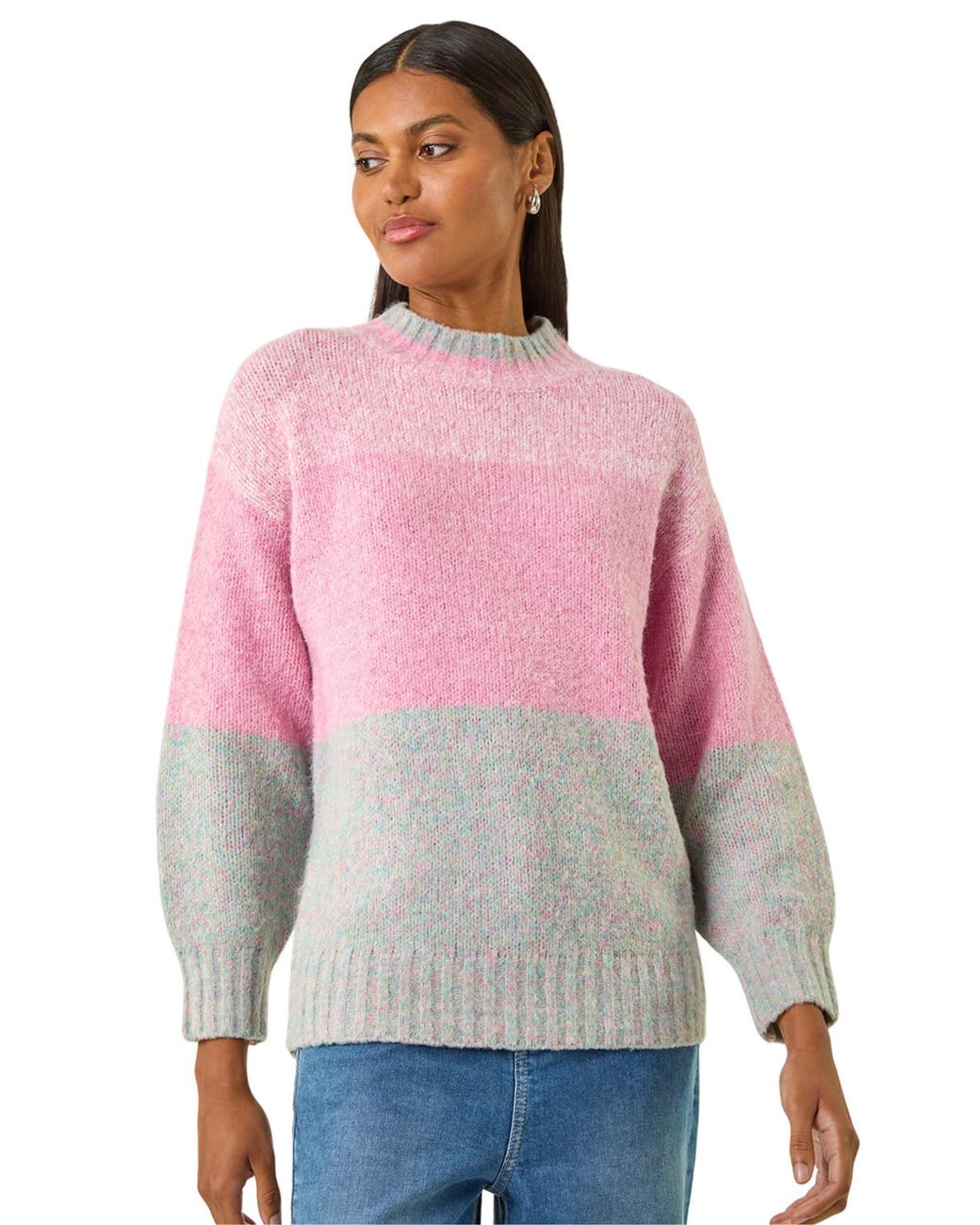 Roman Pink Colour Block Knit Jumper