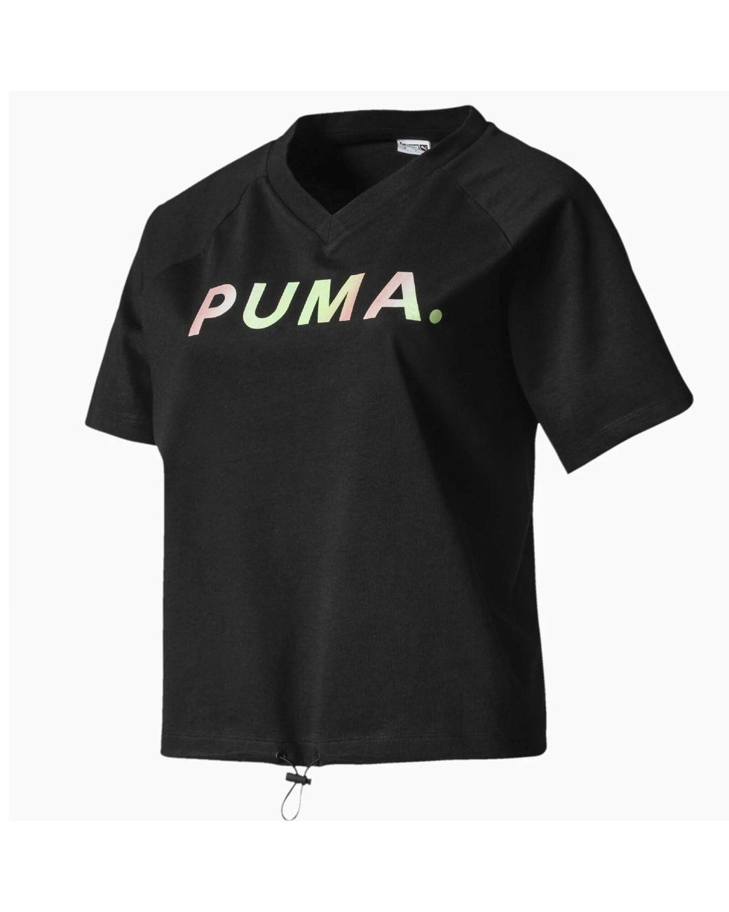 PUMA Black V Neck Tee Graphic Branded T-Shirt 595221 01
