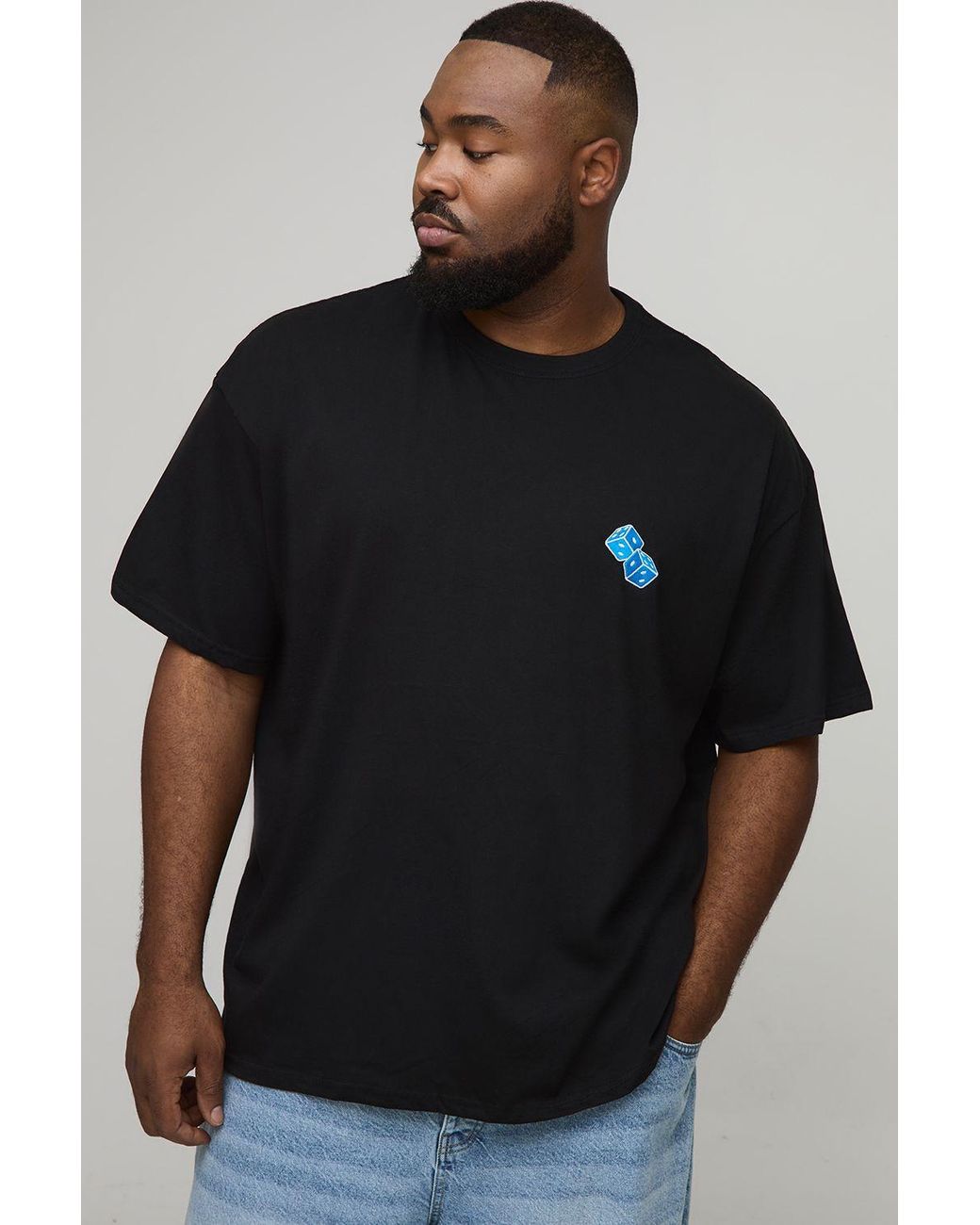 BoohooMAN Black Plus Oversized Plus Dice Embroidered T-Shirt for men