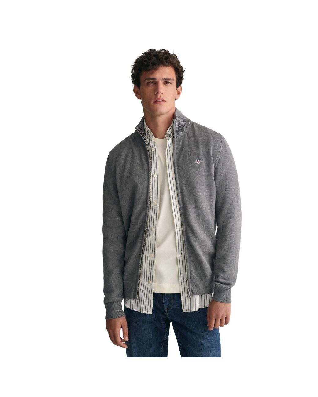 Gant Gray Casual Cotton Zip Cardigan for men