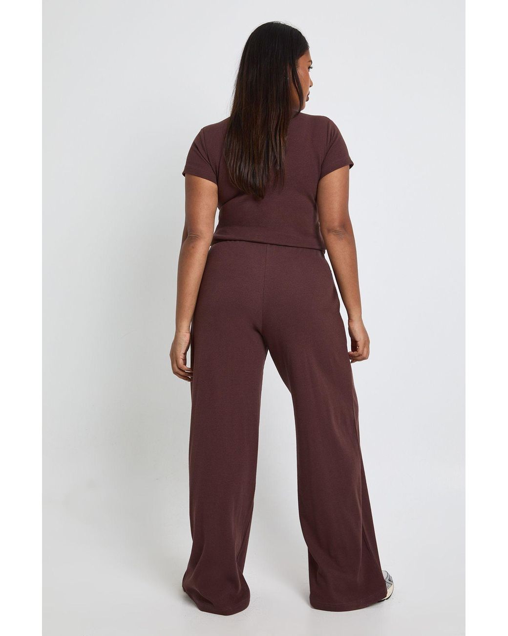 Boohoo Red Plus Rib Wide Leg Trouser