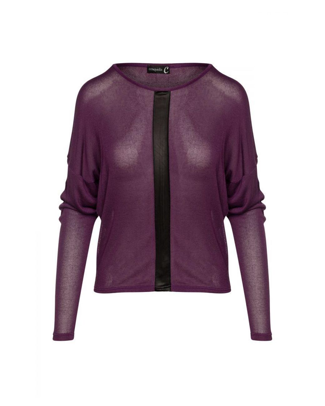 Conquista Purple Mauve Batwing Top With Faux Leather Detail