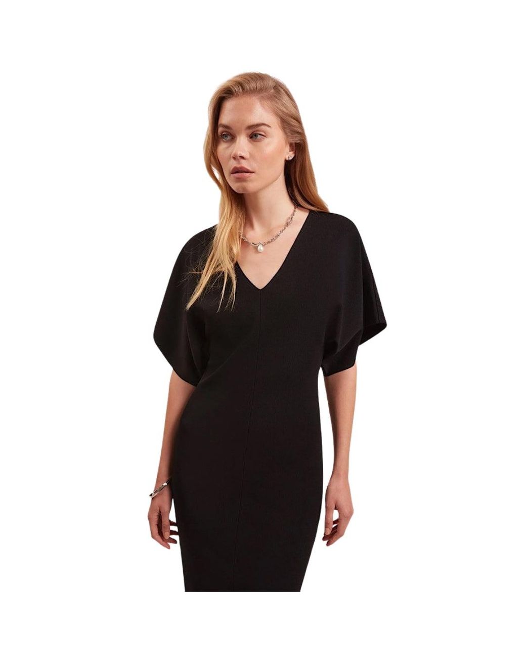 Ted Baker Black Rebecca V-Neck Knitted Midi Dress Viscose