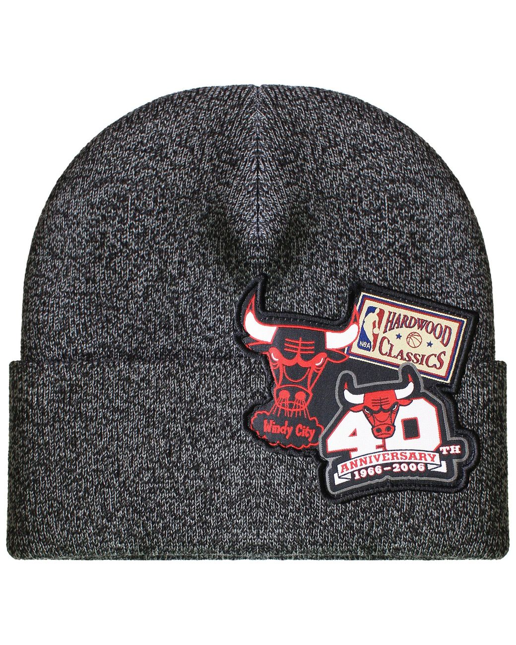 Mitchell & Ness Gray Nba Chicago Bulls Logo Patch Knit Beanie for men