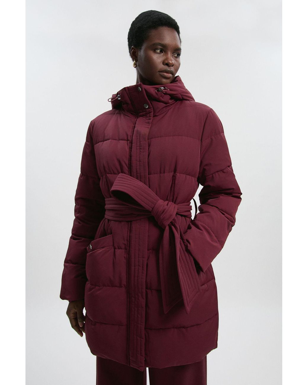 Karen Millen Red Real Down Belted Midi Coat