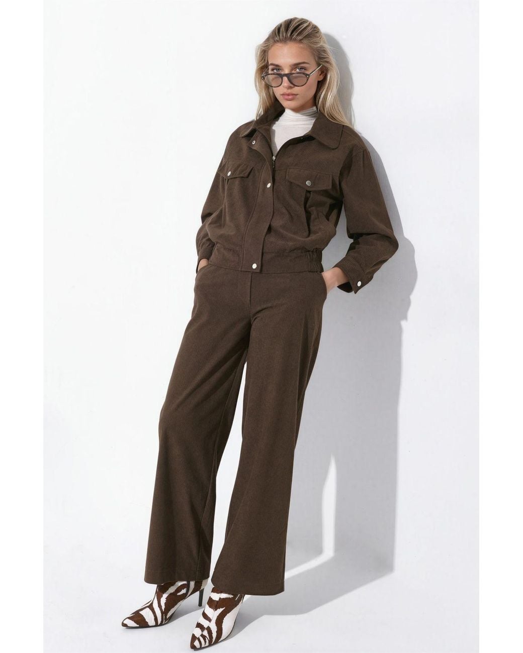 Hiccup Brown High Waist Straight Leg Velvet Pants