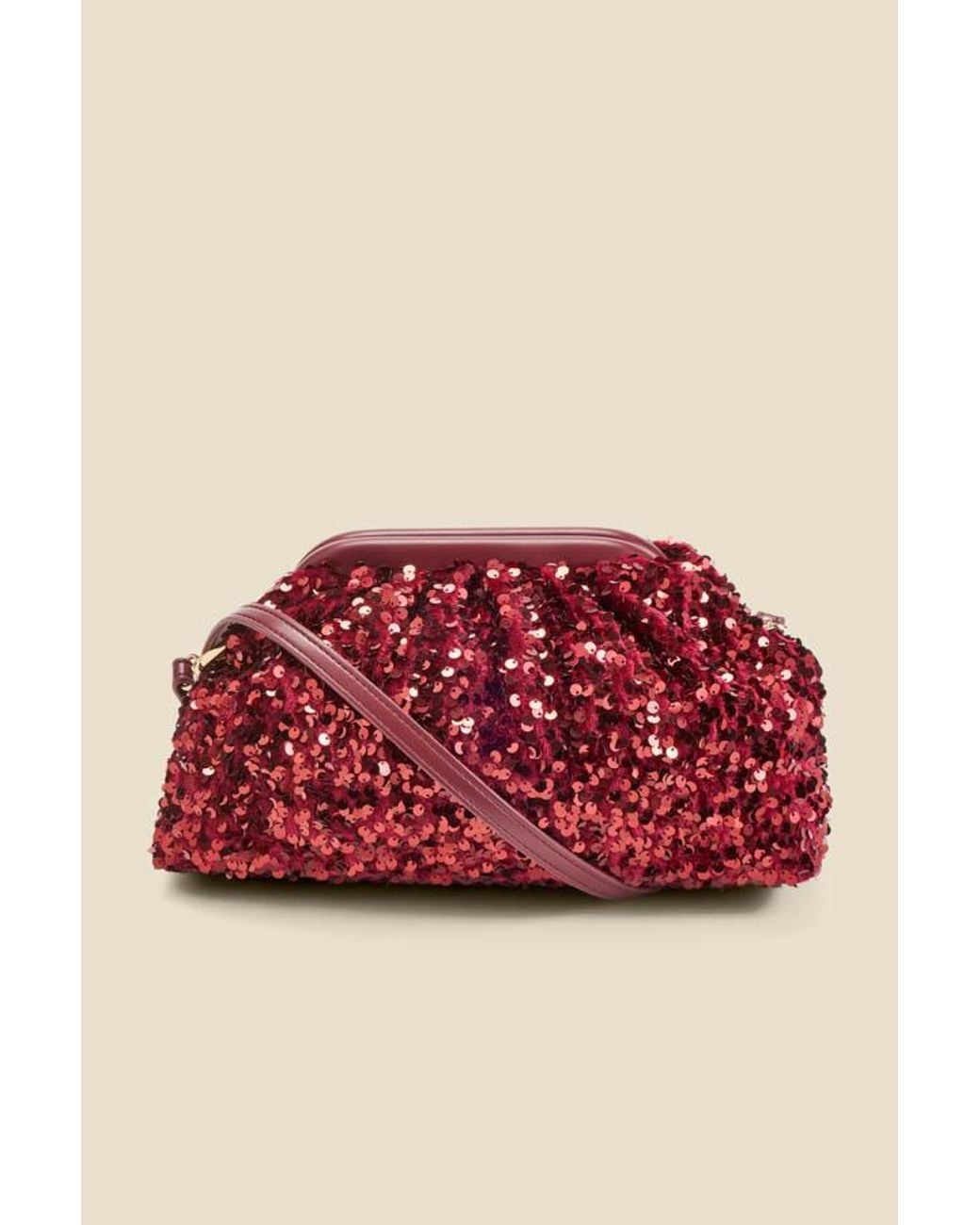 Sosandar Red Ruby Sequin Clutch Bag Metallic