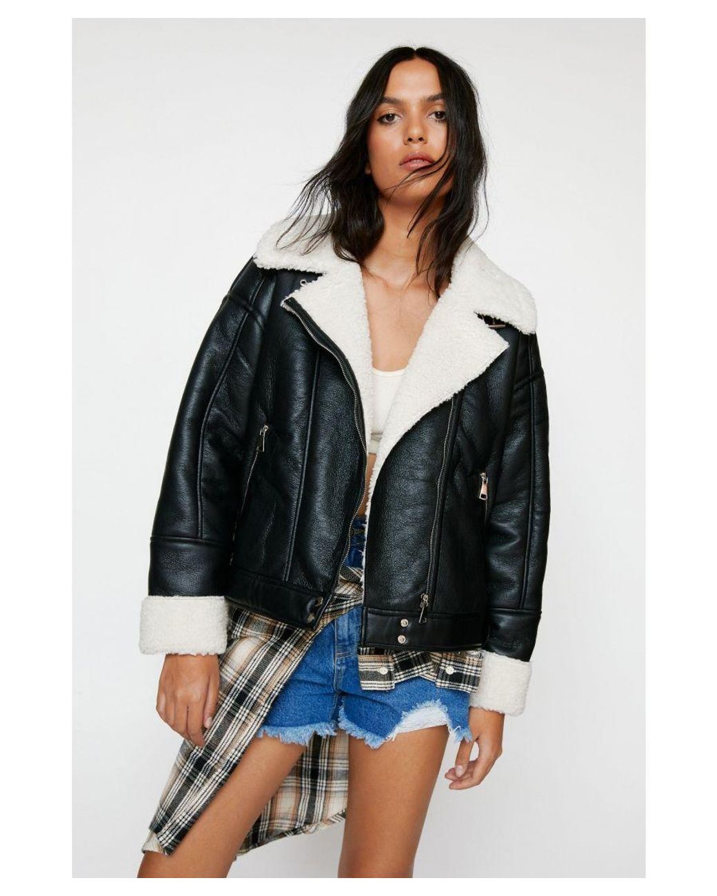 Contrast bonded aviator jacket black deals