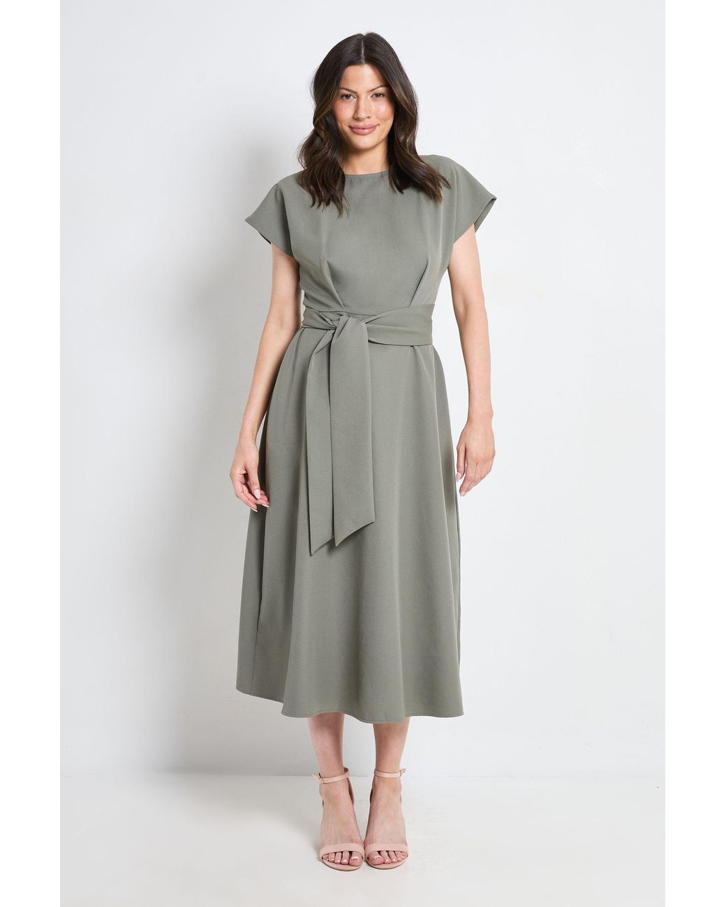 PRINCIPLES Green Formal Tie Waist Midi Dress