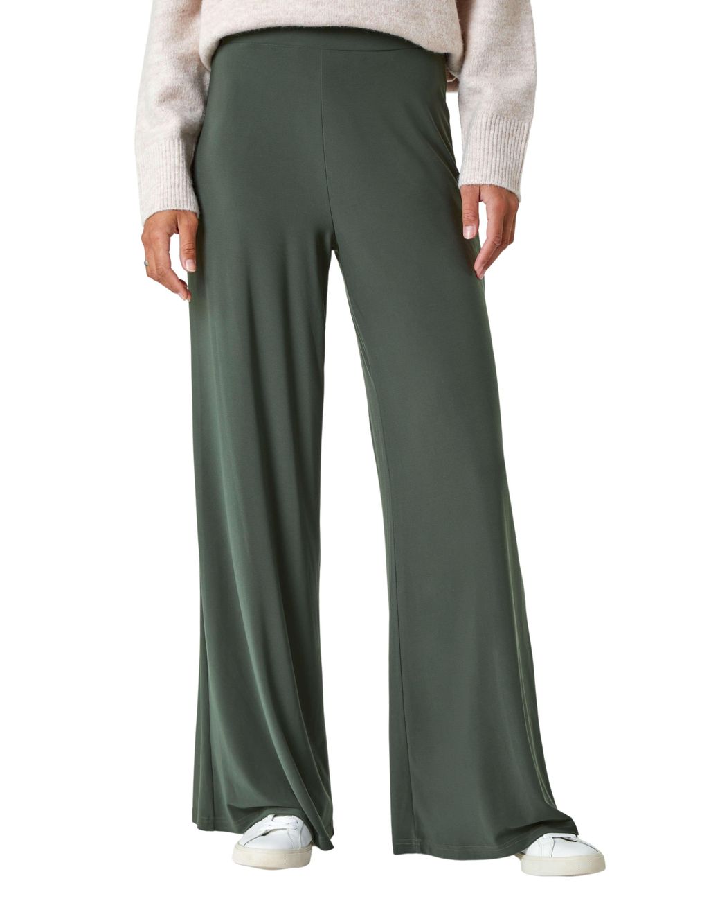 Roman Green Wide Leg Stretch Trousers Jersey Palazzo Pants