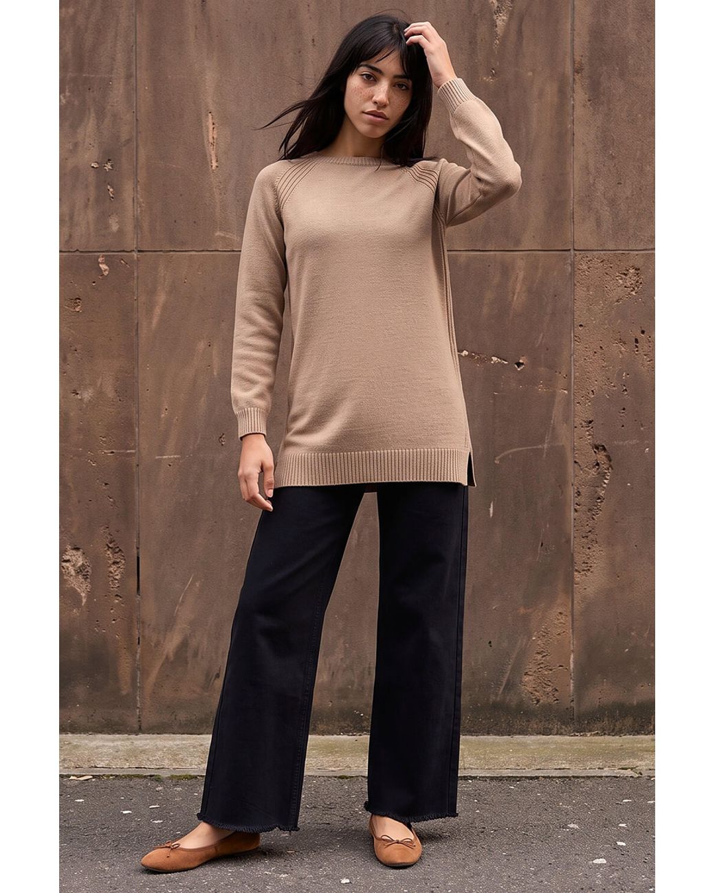 Roman Brown Petite Longline Knit Jumper
