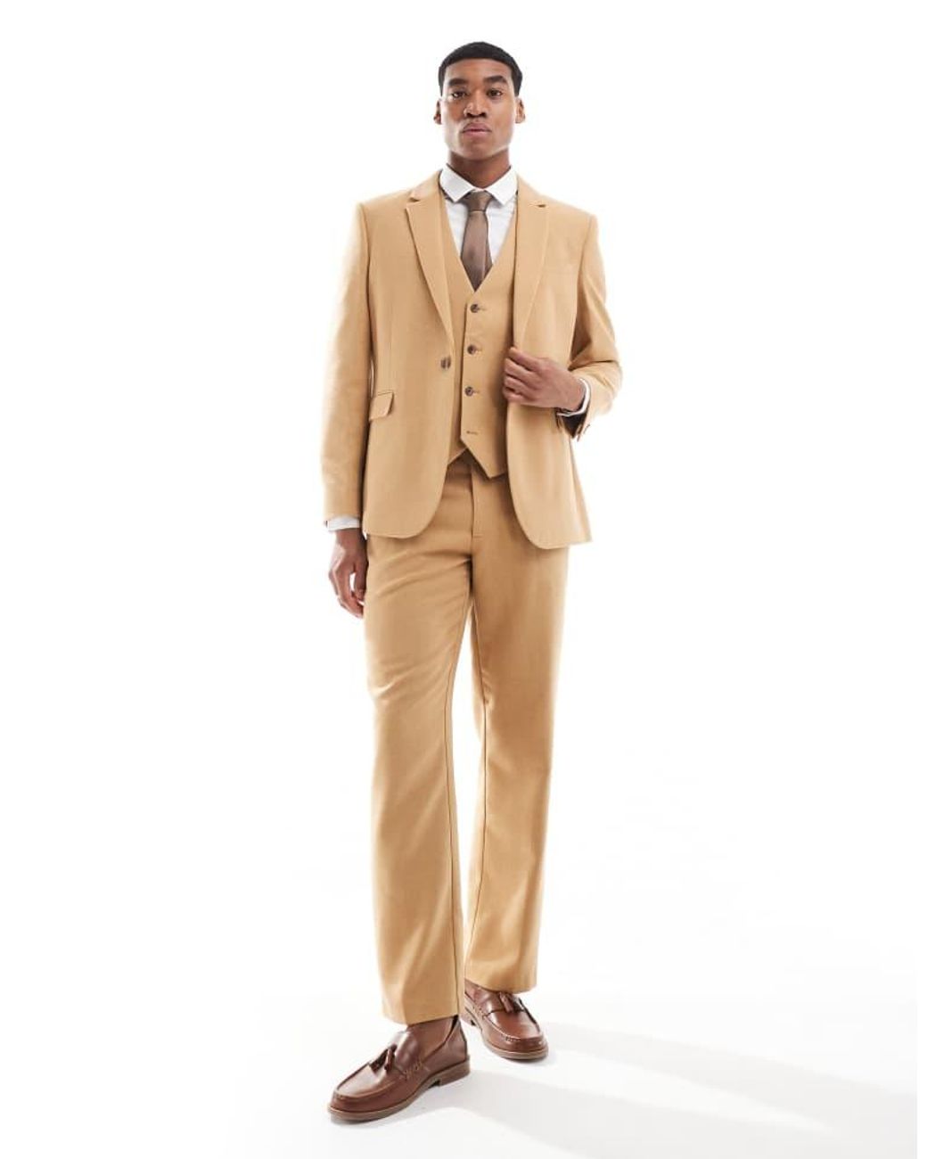 ASOS Natural Slim Suit Jacket With Wool for men