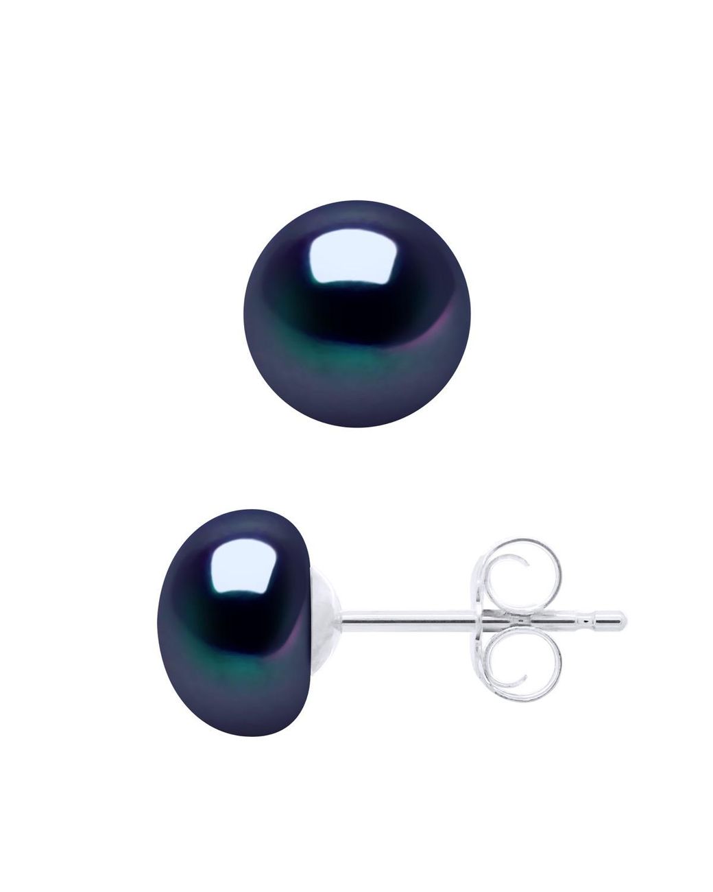 Ateliers Saint Germain Blue Earrings Real Cultured Freshwater Pearls Button 7-8 Mm
