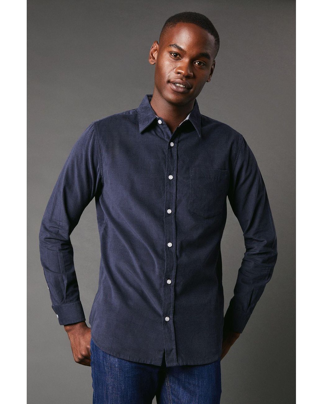 MAINE Blue Corduroy Long Sleeve Shirt for men