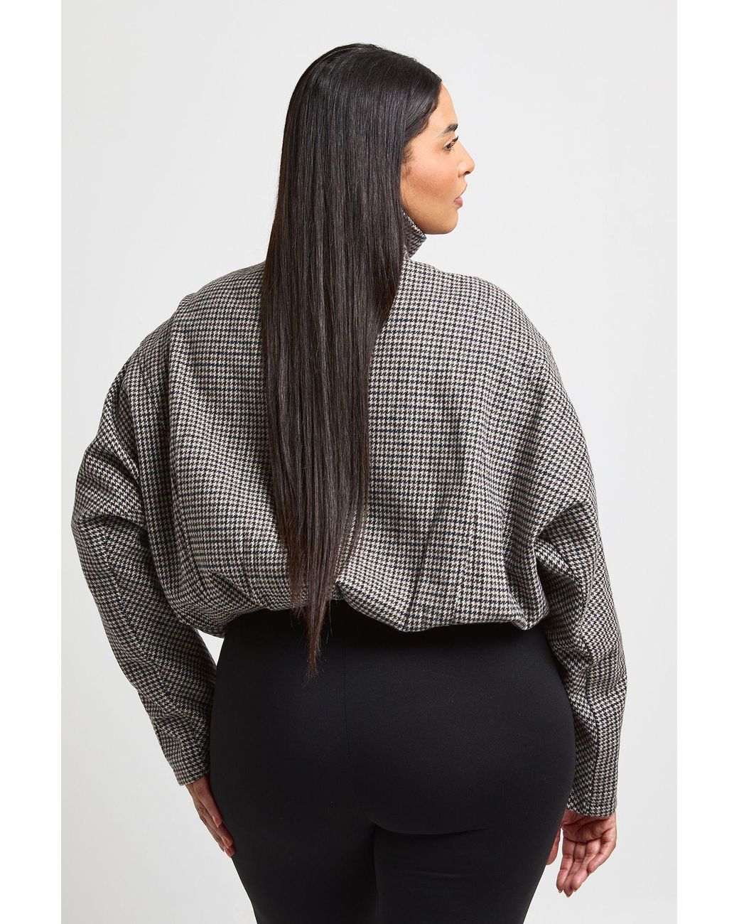 Boohoo Gray Plus Checked Oversized Bomber Jacket