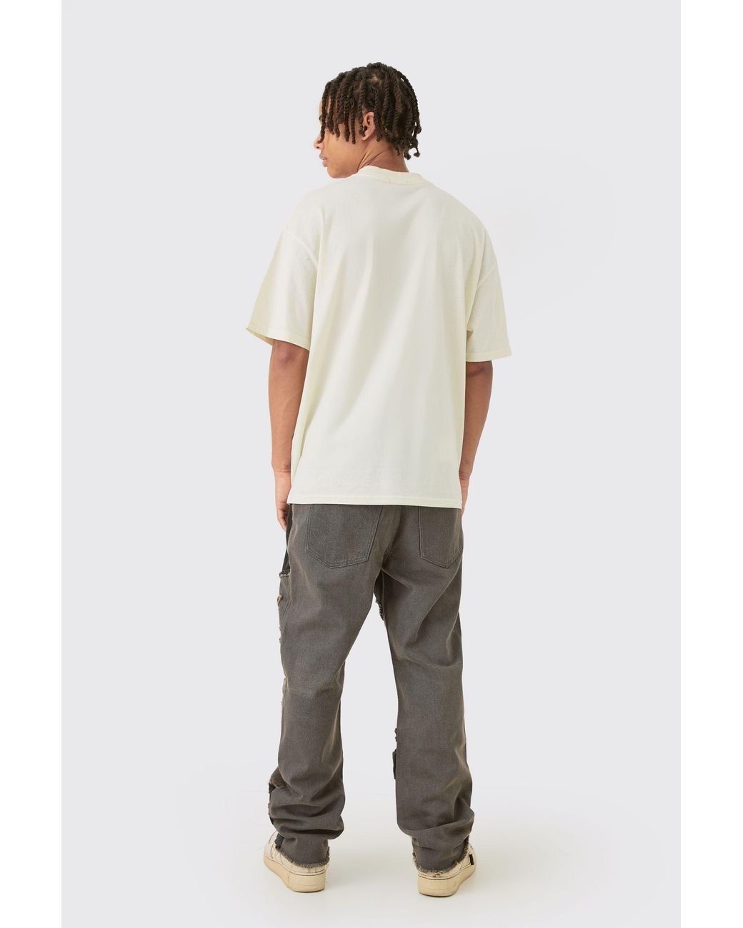 BoohooMAN Natural Star Cut & Sew Relaxed Fit Jeans for men