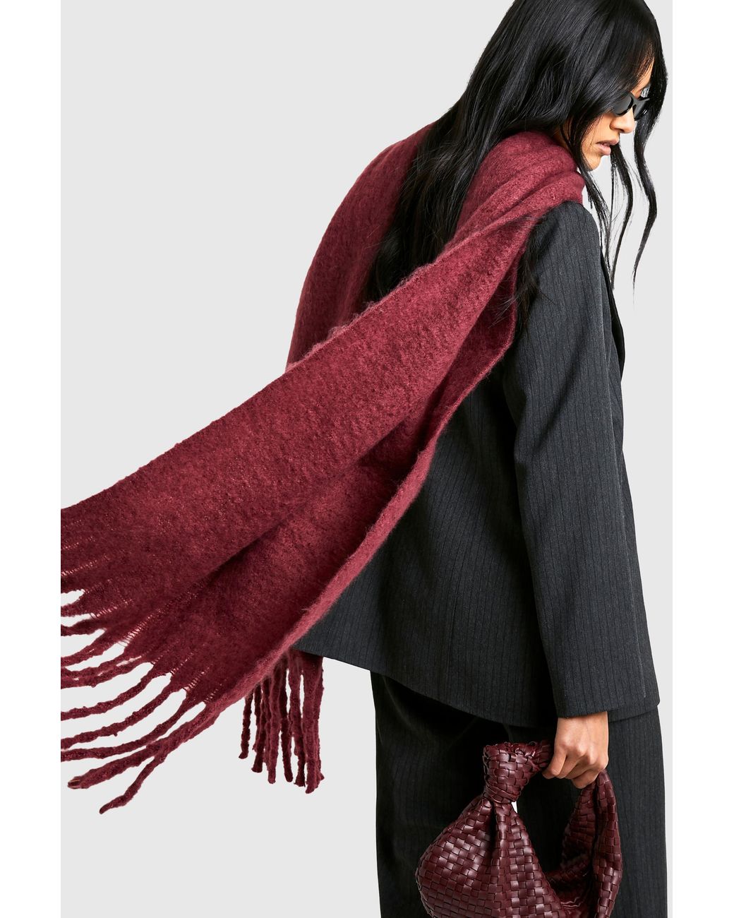Boohoo Red Chunky Oversized Fringe Scarf