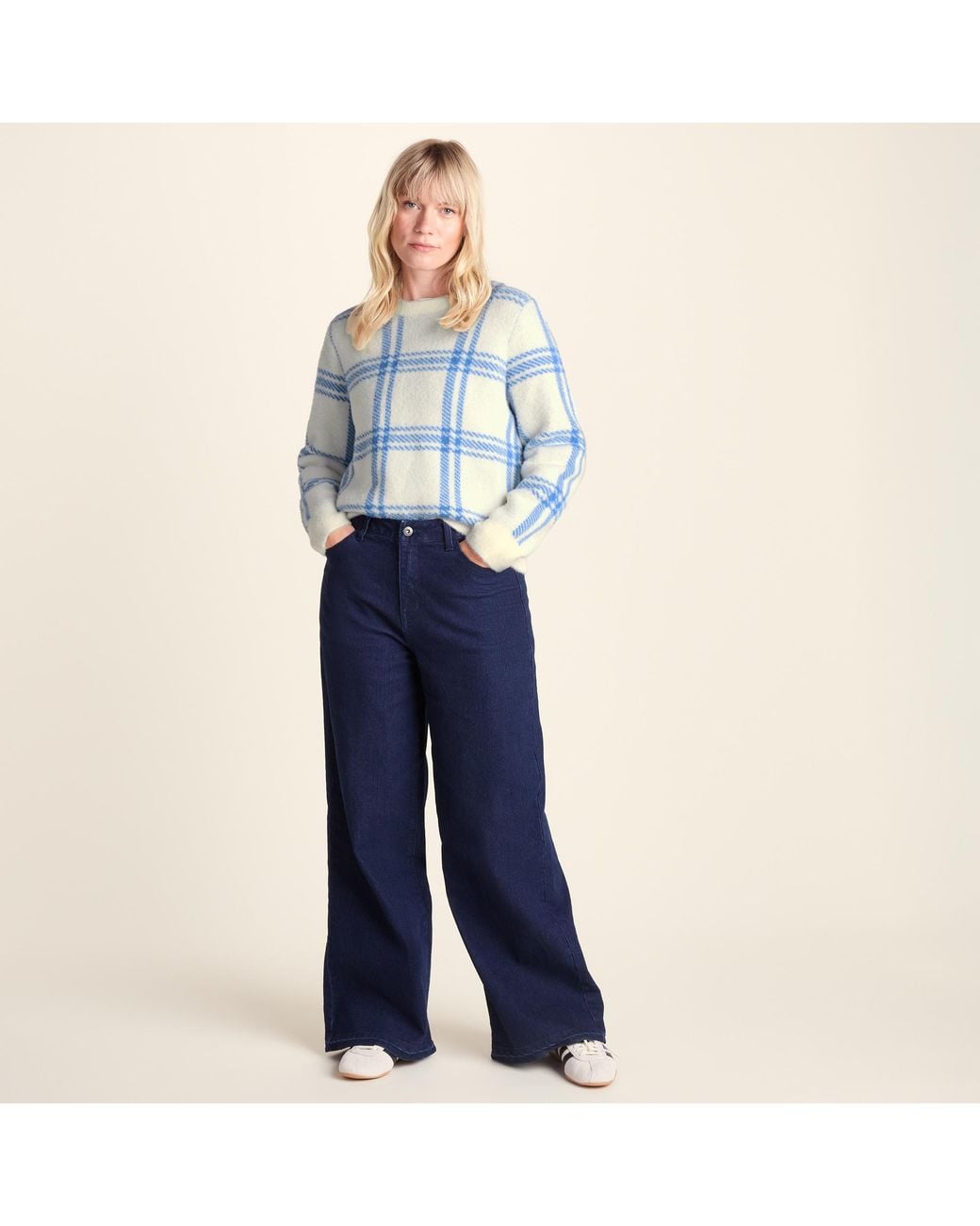 TOG24 Blue Delilah Checked Chunky Knit Jumper