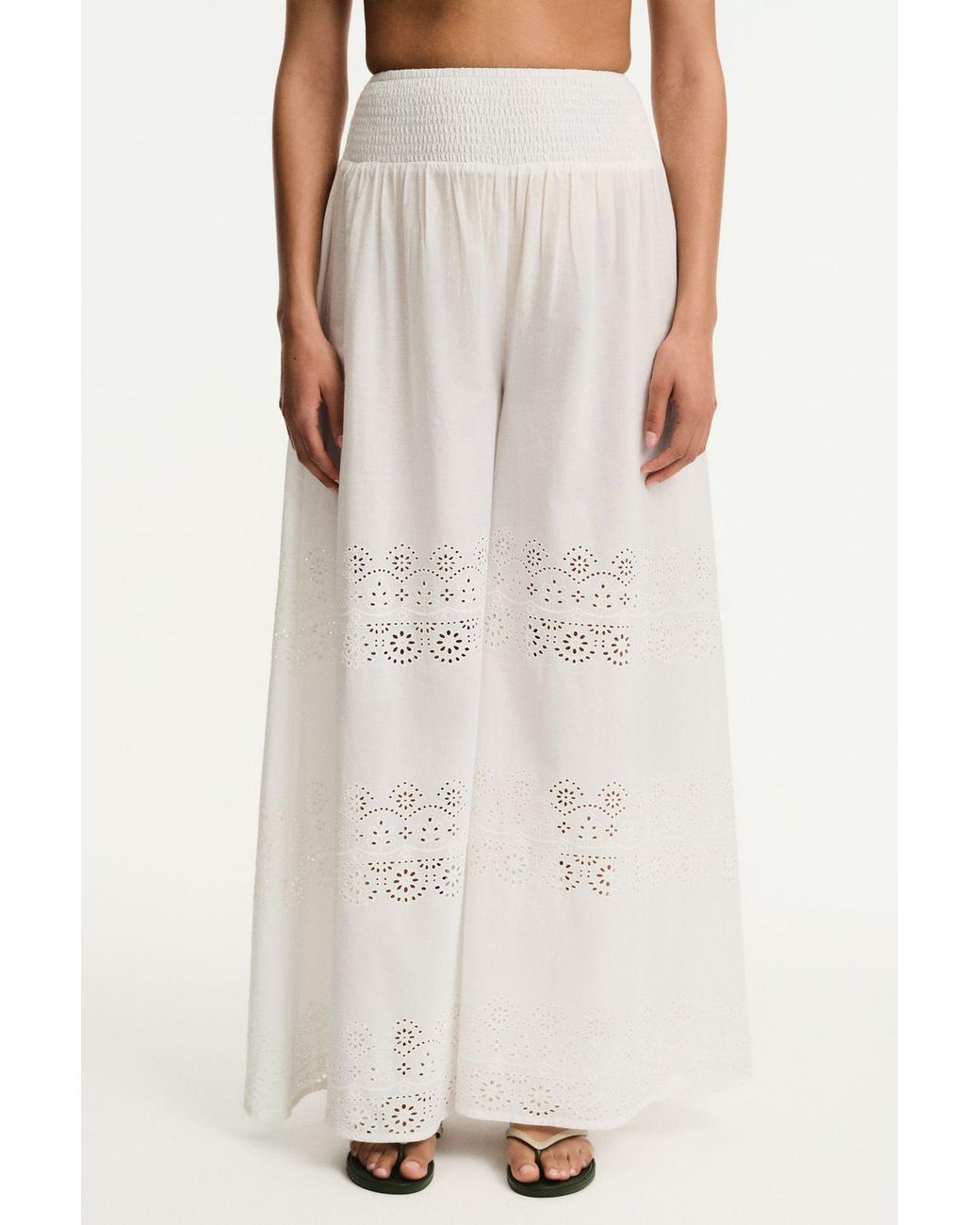 Penti Blue Embroidered Wide-Leg Cotton Trousers