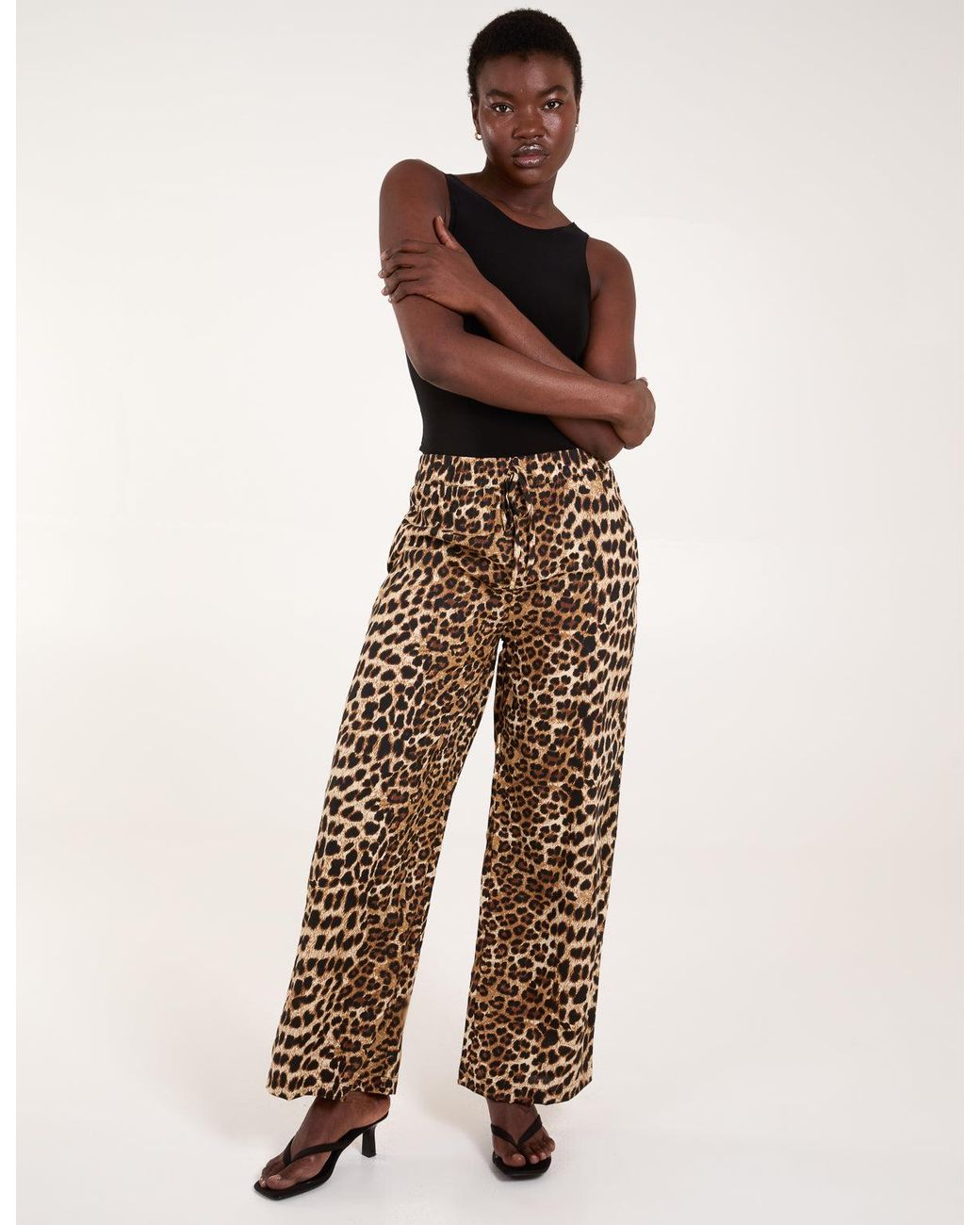 Blue Vanilla Natural Wide Leg Leopard Trousers