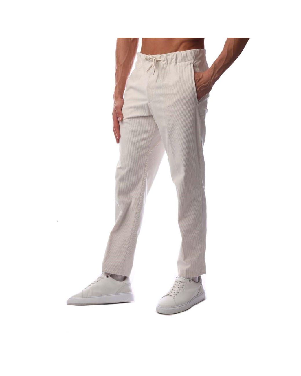 Boss White Perin Stripe Patterned Straight Pants for men
