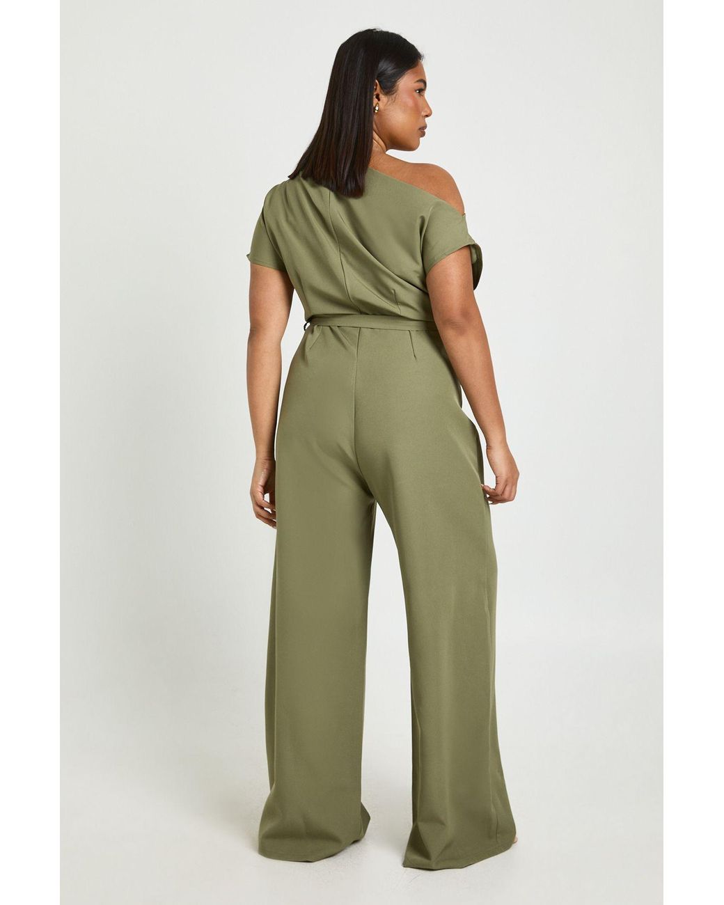 Boohoo Green Plus Asymmetric Belted Jumpsuit
