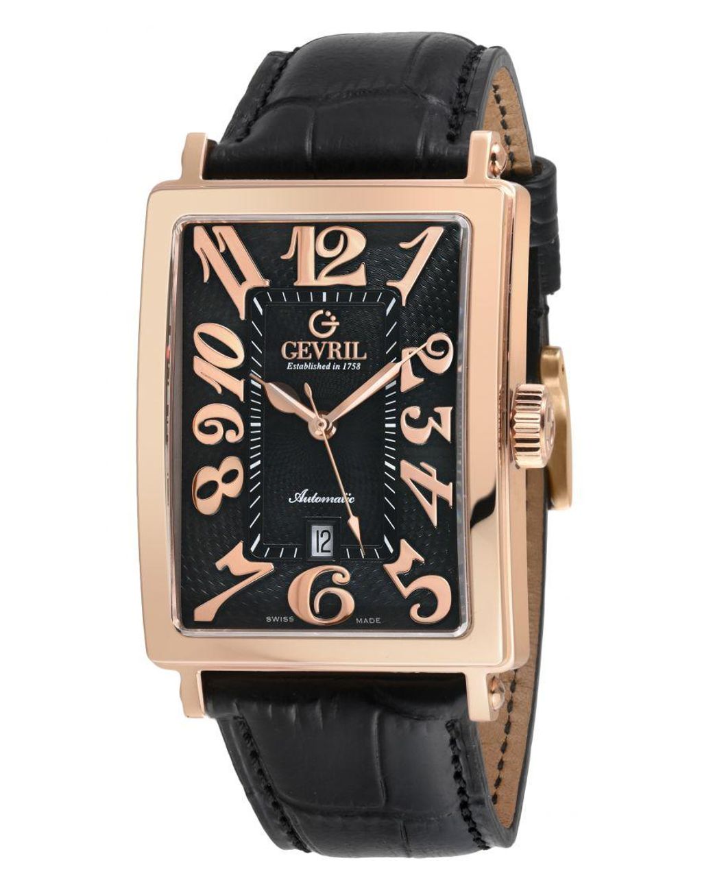 Gevril Black Avenue Of America's 15201-2 Swiss Automatic Sellita Sw200, Genuine Leather Band for men