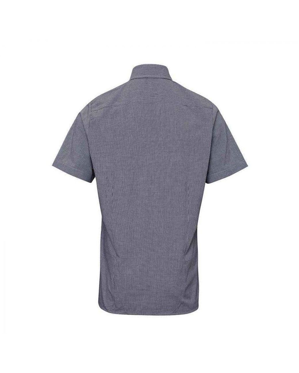 PREMIER Gray Gingham Cotton Short-Sleeved Shirt for men