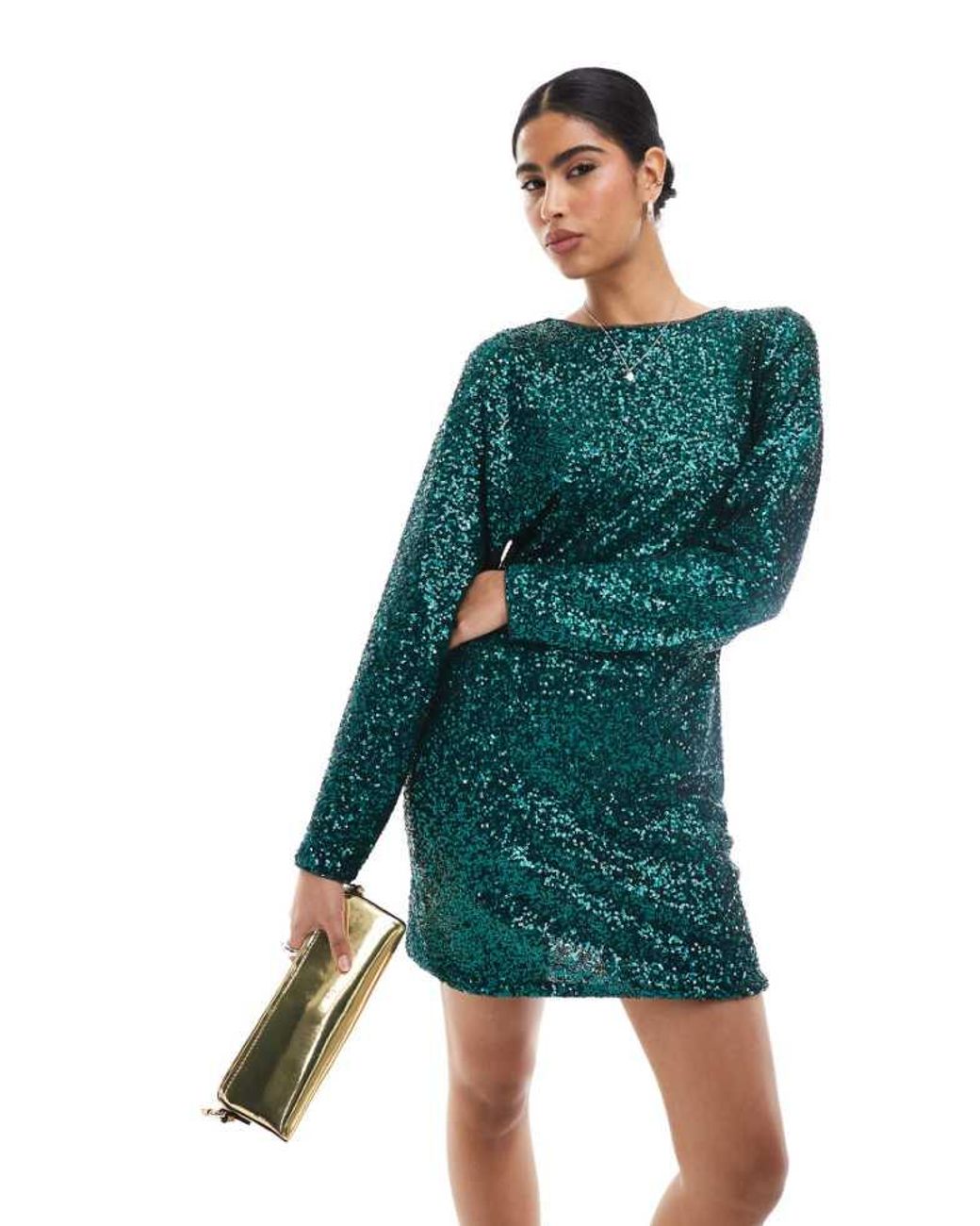 French Connection Green Sequin Mini Dress With Bow Back