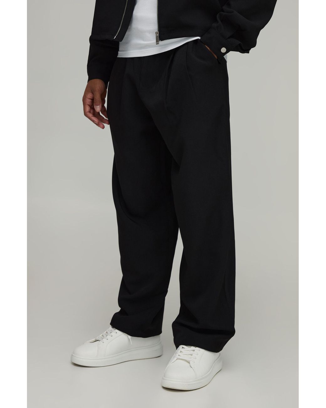 BoohooMAN Black Double Pleat Relaxed Fit Co-Ord Tailored Trousers for men