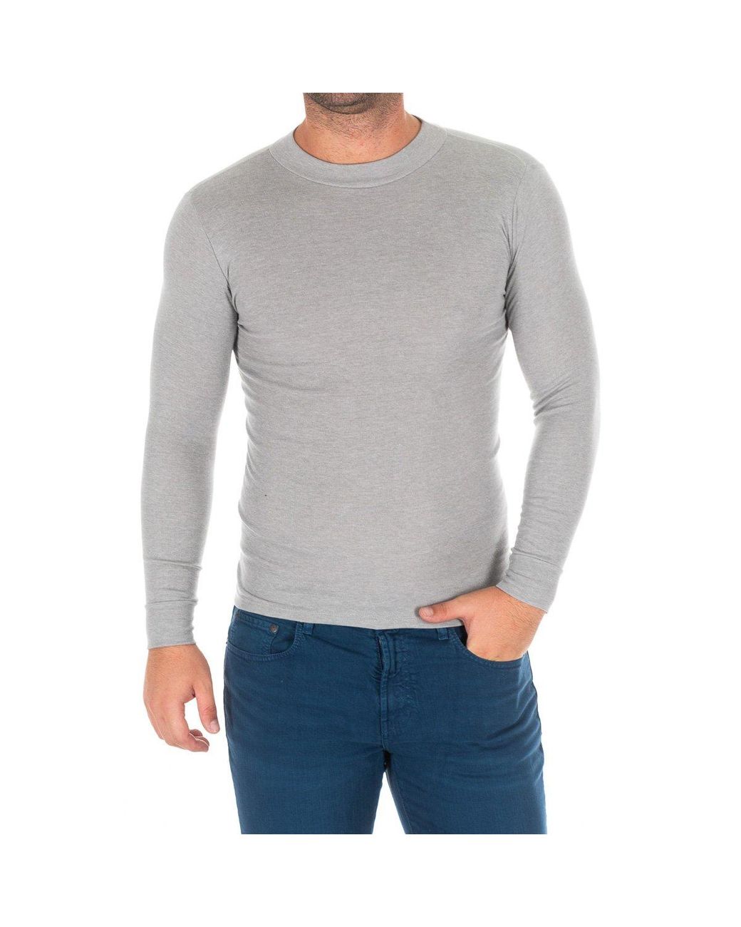 Kisses&Love Gray Long-Sleeved T-Shirt With Half-High Collar 1625-H for men