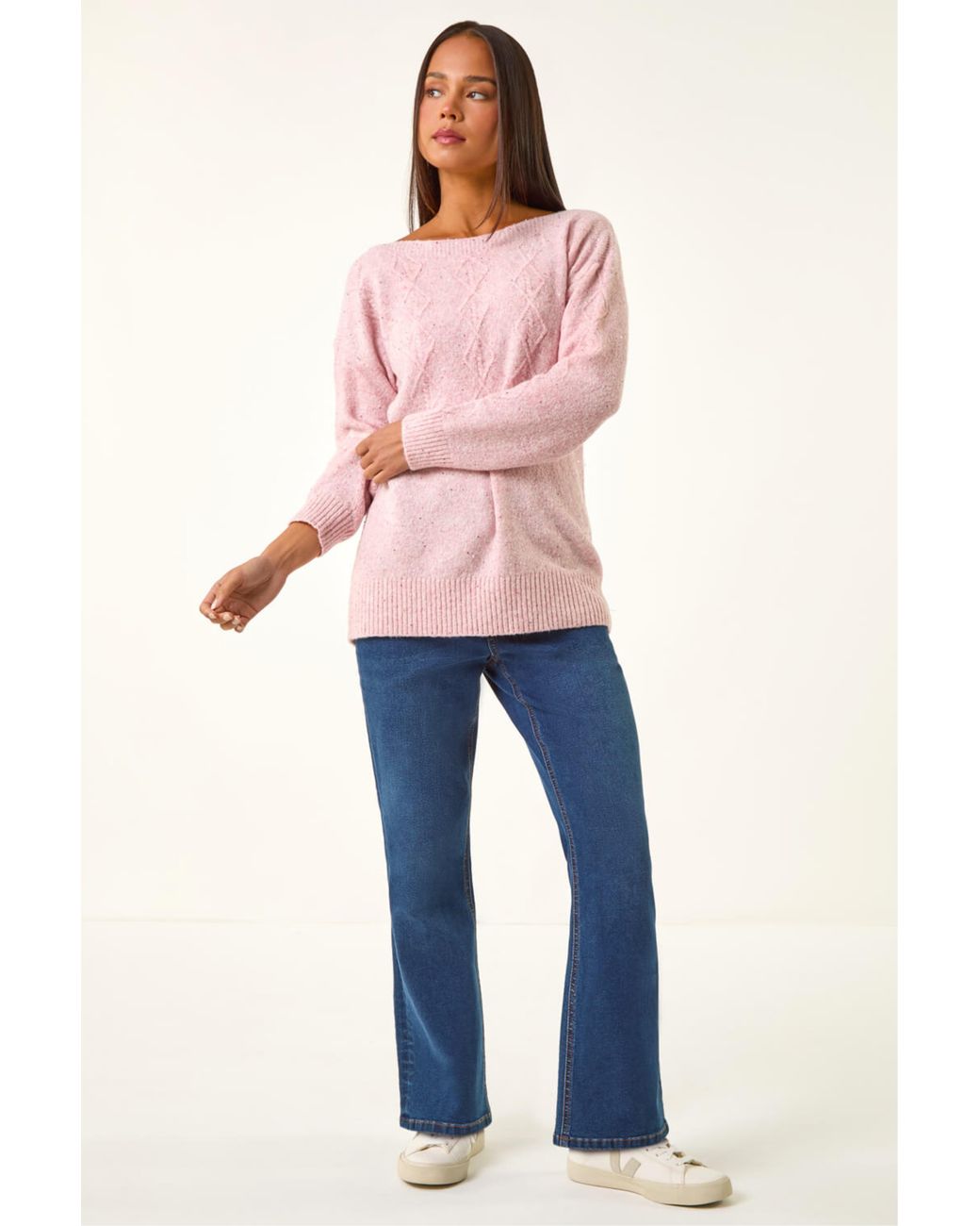 Roman Pink Petite Sequin Cable Knit Jumper