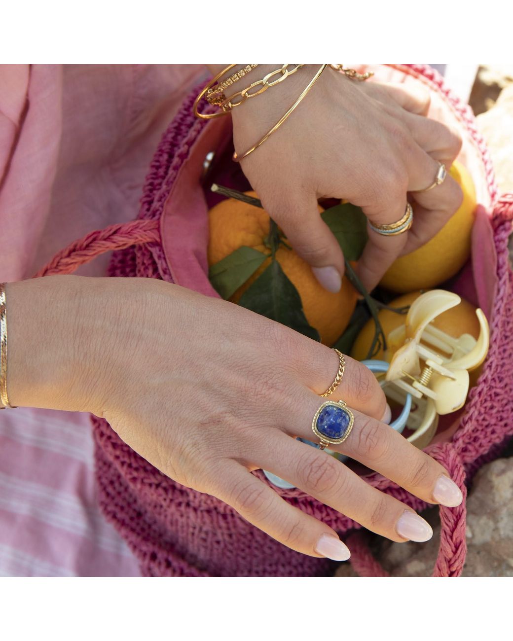 SEOL + GOLD Blue 18Ct Plated Lapis Lazuli Ring Sterling