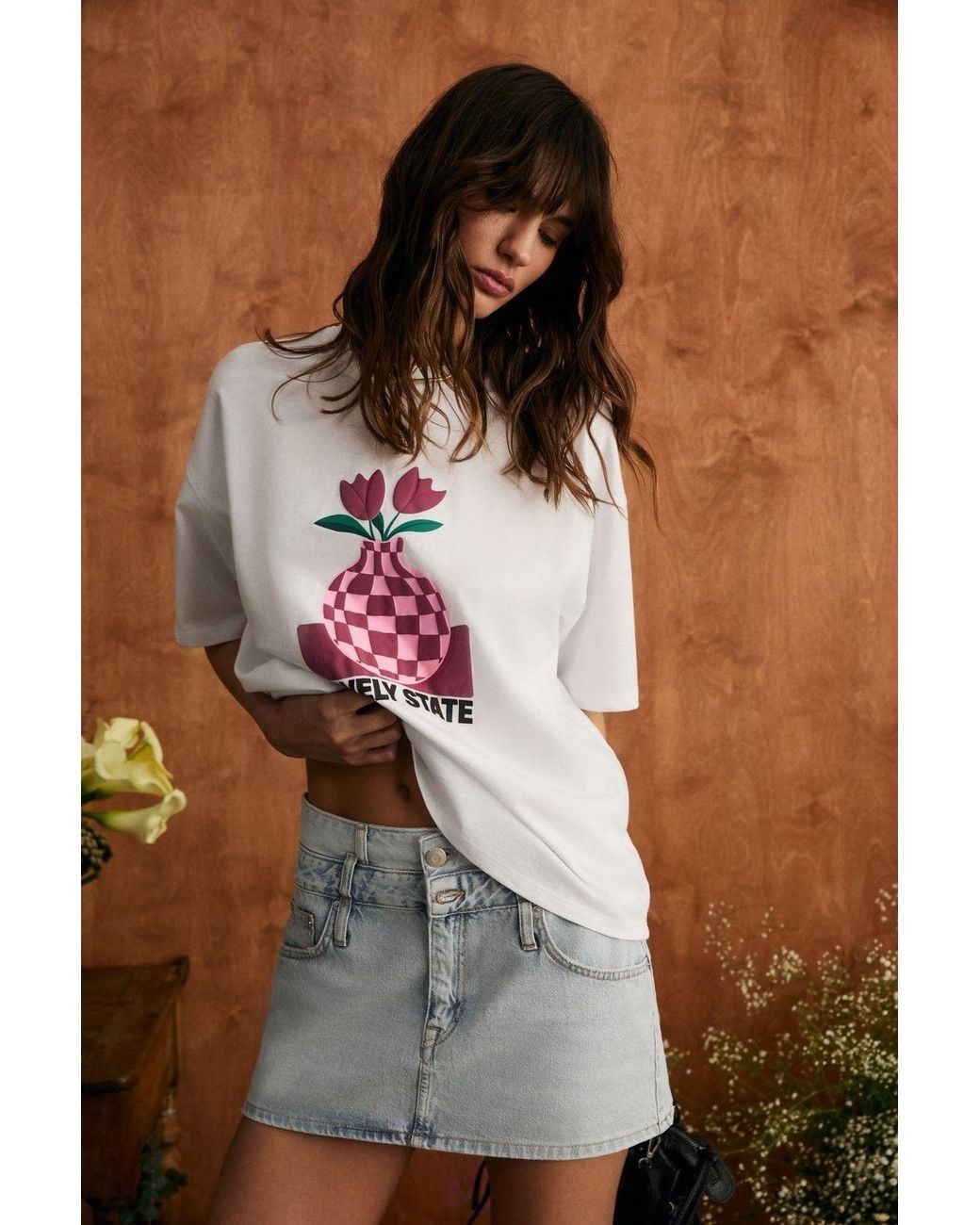Grimelange White Printed Crew Neck T-Shirt
