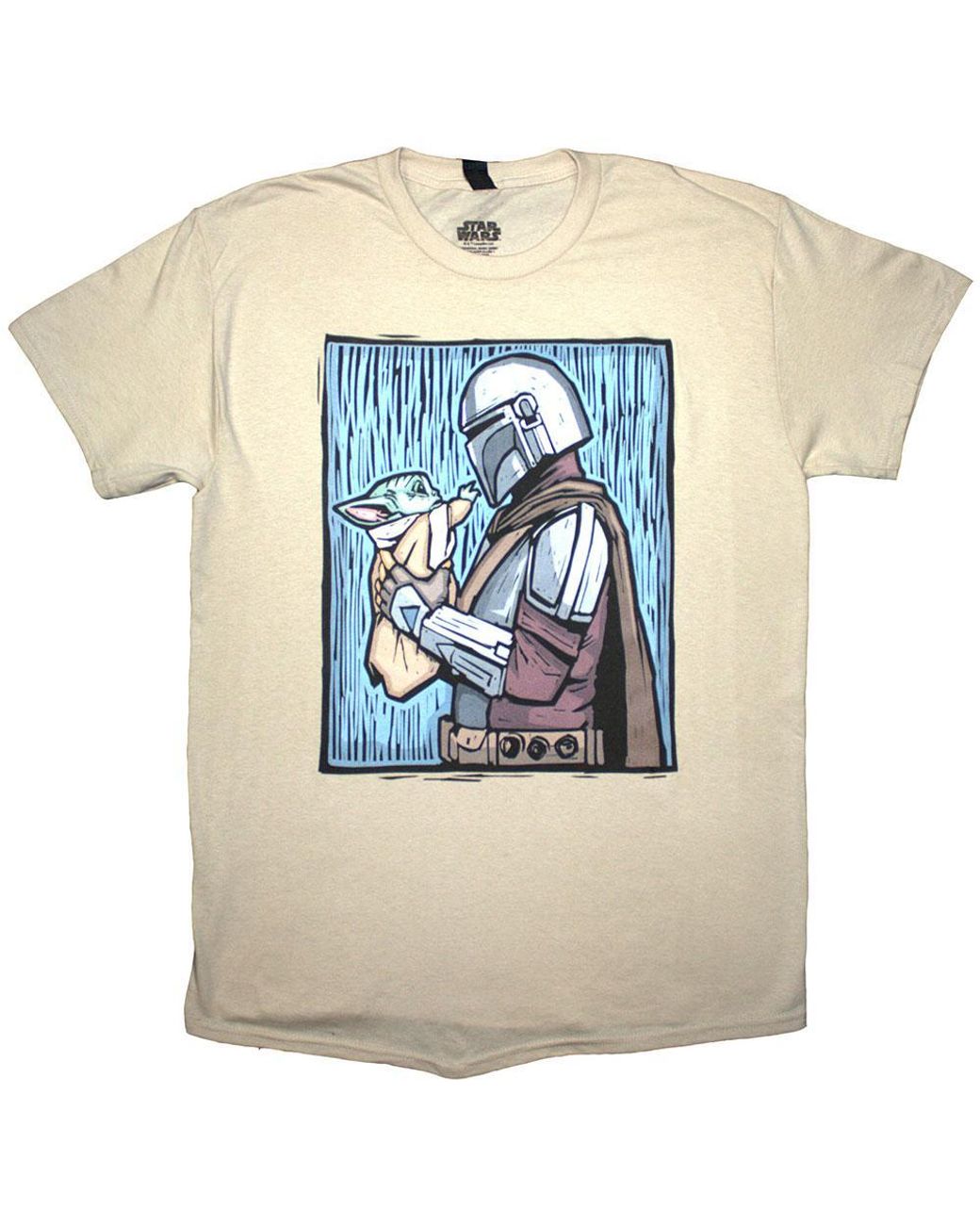 Star Wars Blue Adult The Mandalorian Holding Grogu T-Shirt