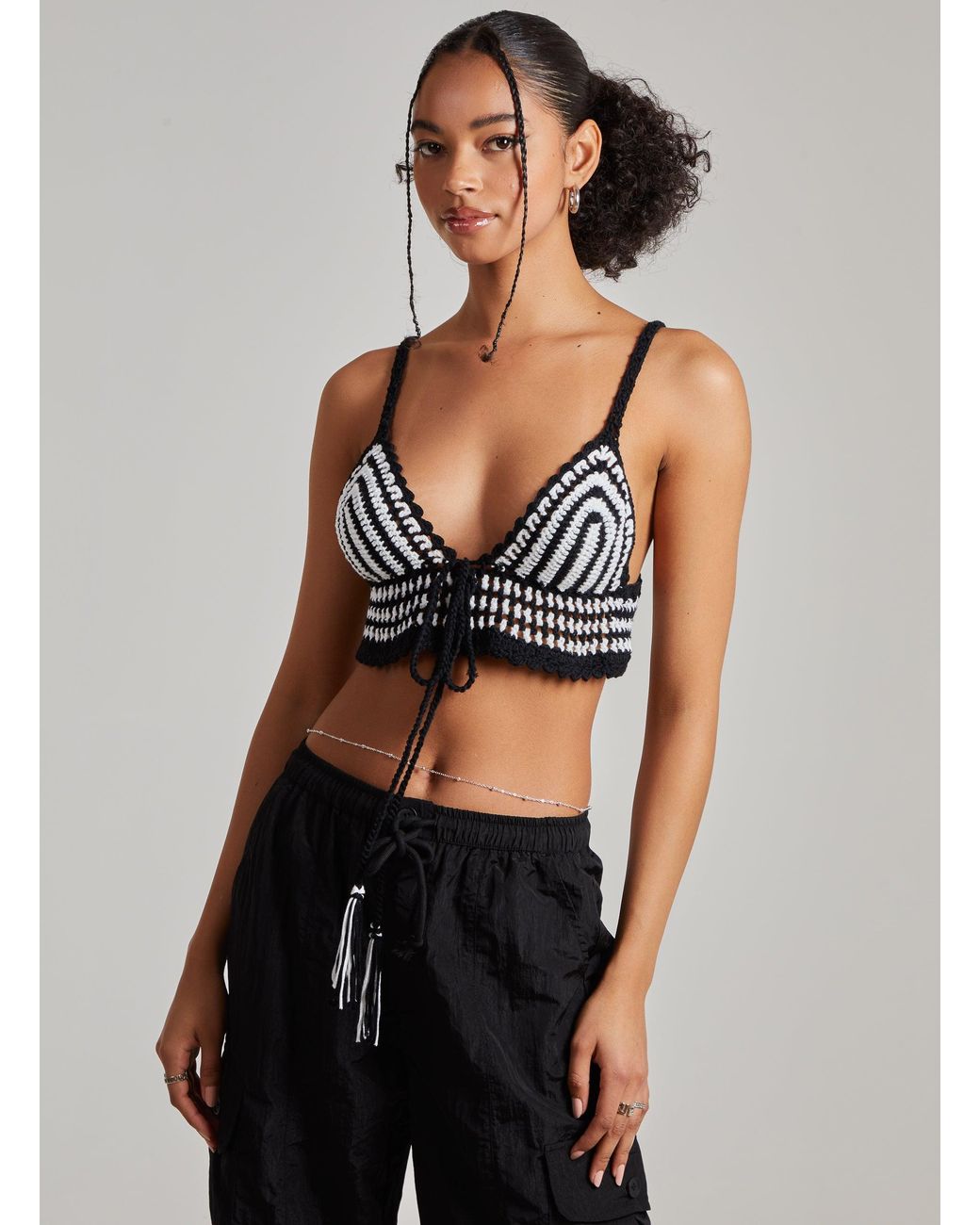 Pink Vanilla Black Crotchet Tie Neck Bralette