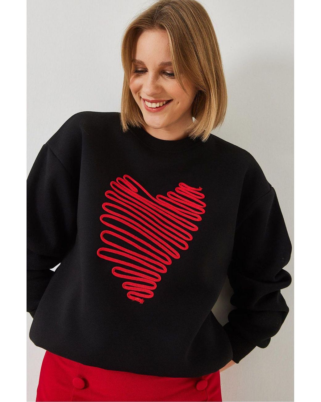 Bianco Lucci Embroidered Crew Neck Cotton Sweatshirt