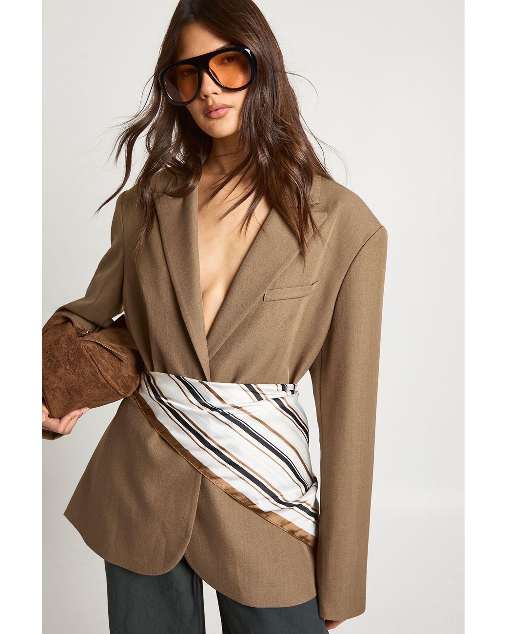 Boohoo Brown Single Breasted Oversized Blazer