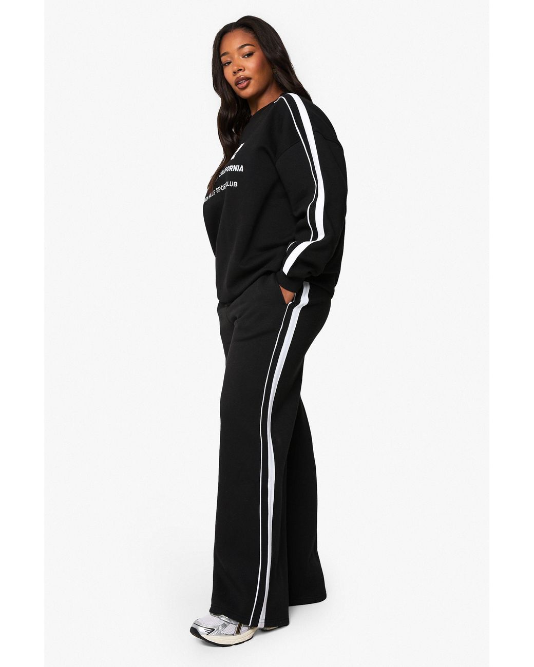 Boohoo Black Plus Side Stripe Wide Leg Joggers