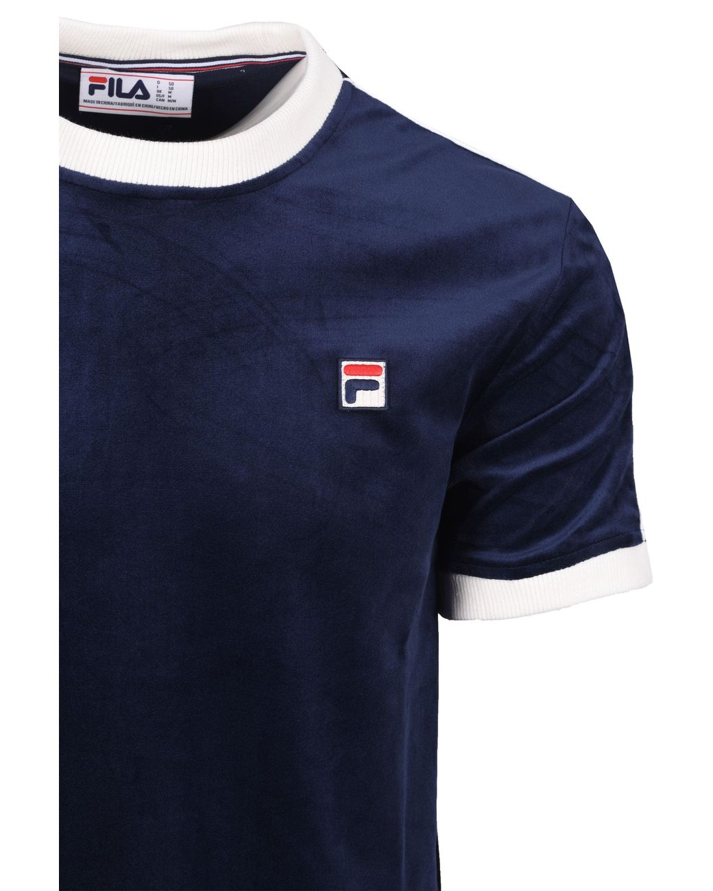 Fila Blue Basilio Tipped Velour T-Shirt/Gardenia Cotton for men