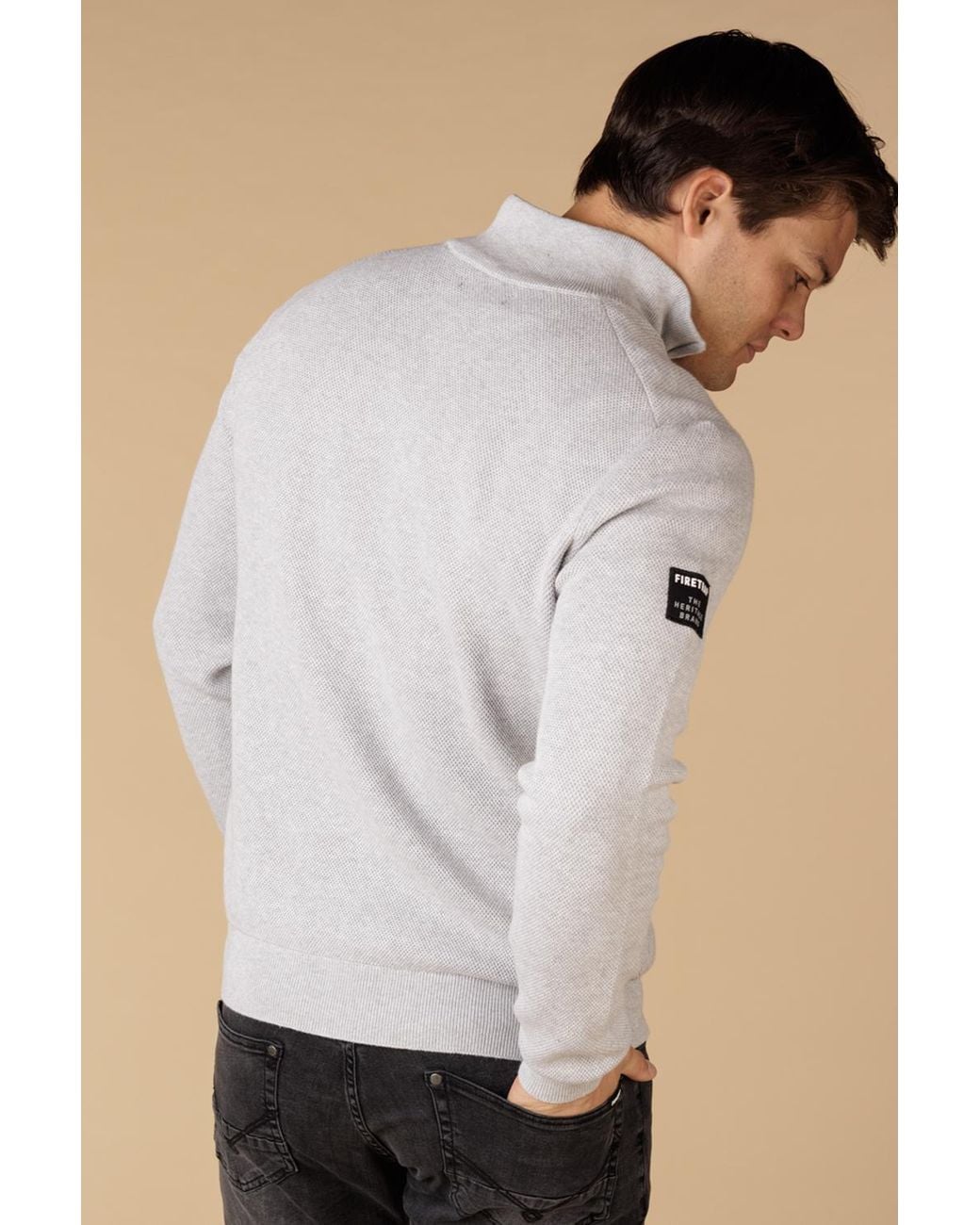 Firetrap Gray Cotton Rich Pique Funnel Neck Half Zip Jumper for men