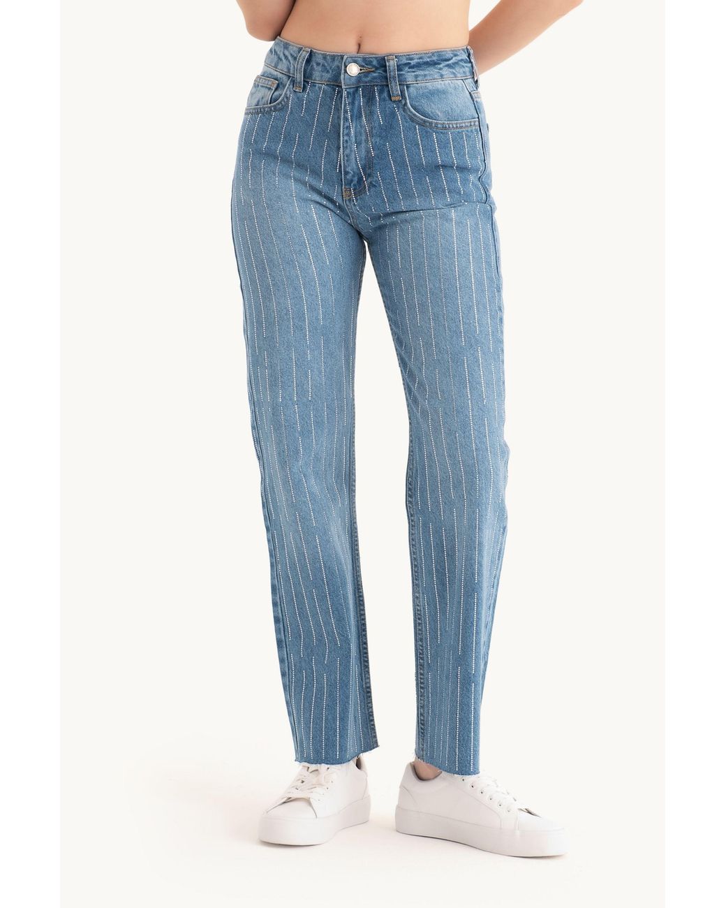 Hiccup Blue Striped Mid Rise Regular Fit Jeans